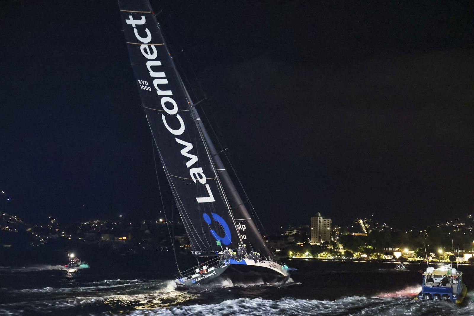 Law Connect sails down the Derwent River to win line honours in the Sydney to Hobart yacht race in Hobart