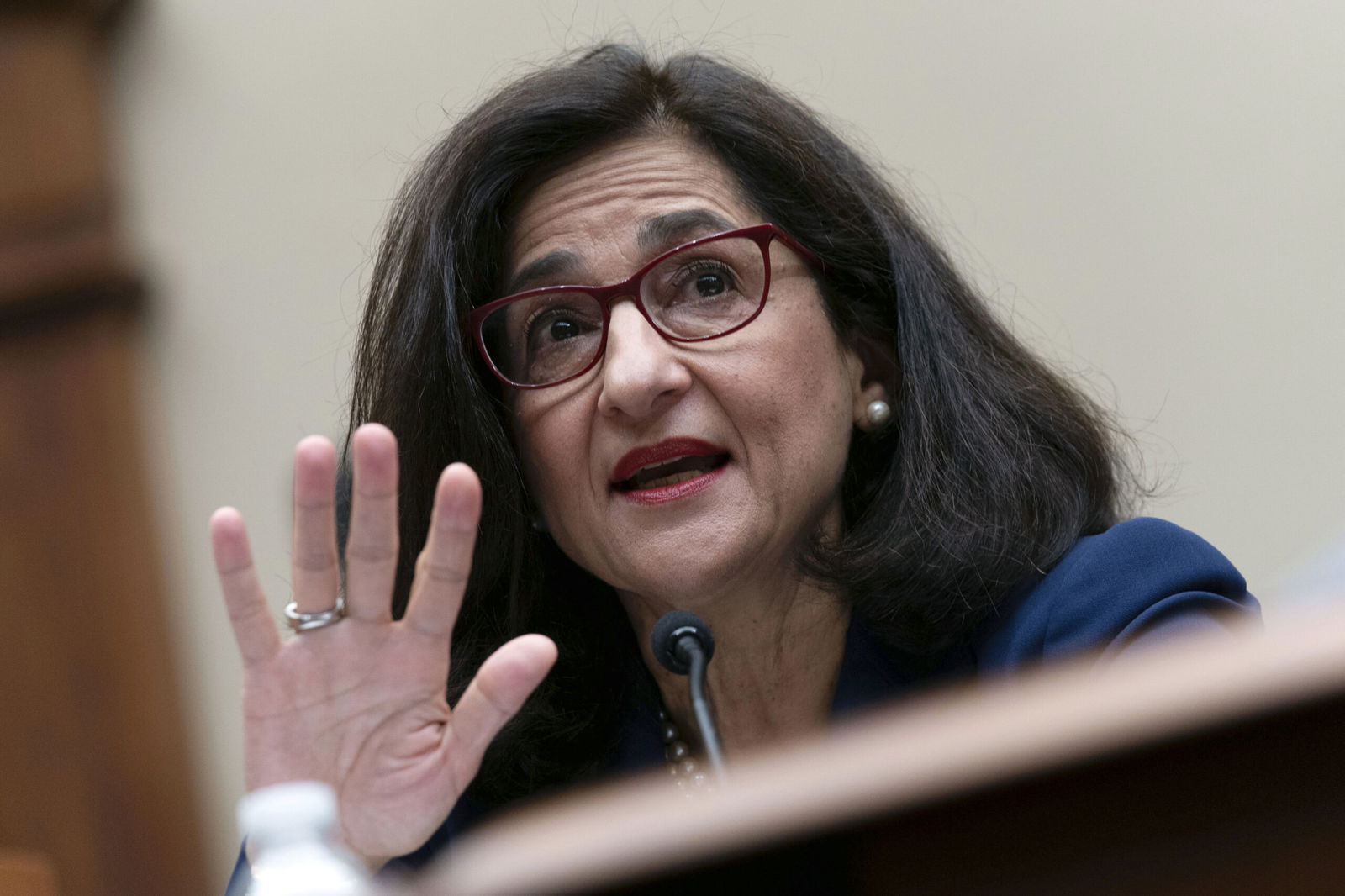 Columbia University President Nemat (Minouche) Shafik testifies before the House Committee on Education and the Workforce hearing on 'Columbia in Crisis: Columbia University's Response to Antisemitism' on April 17 on Capitol Hill in Washington.