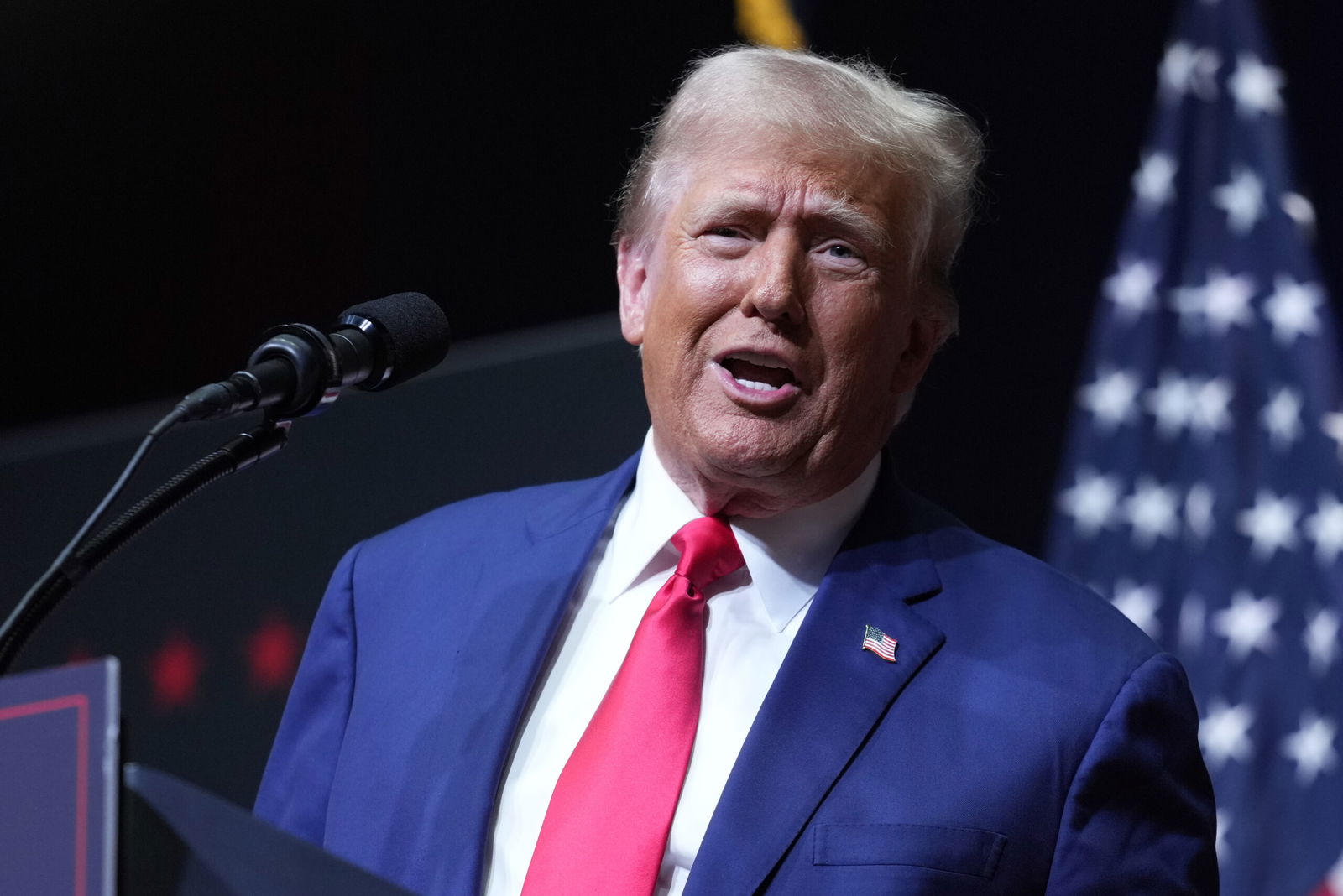 Republican presidential nominee former President Donald Trump speaks at a campaign rally Wednesday in Asheville