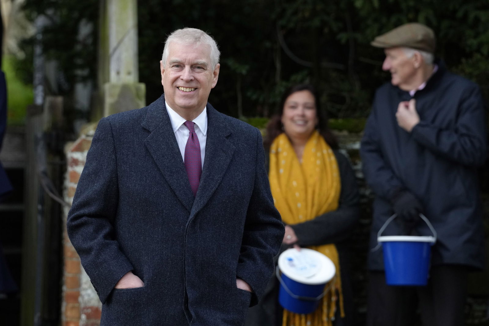 FILE - Prince Andrew leaves after attending the Christmas day service at St Mary Magdalene Church in Sandringham in Norfolk