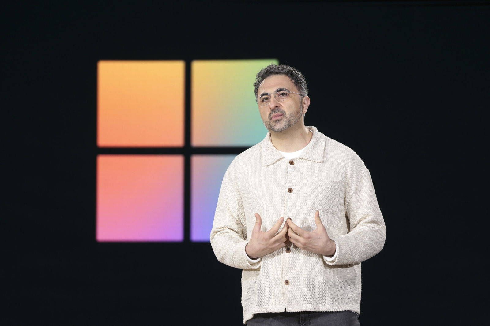 Microsoft AI CEO Mustafa Suleyman speaks during a presentation of the company's AI assistant