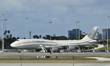 This February 15 photo shows a Boeing 747 on the tarmac of Palm Beach International Airport after US President Donald Trump toured the aircraft.