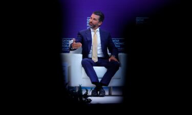 Donald Trump Jr. gestures during a session in the Qatar Economic Forum in Doha on May 21.