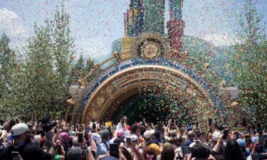 People enter “Super Nintendo World” portal at Universal Epic Universe theme park ahead of the grand opening ceremony in Orlando
