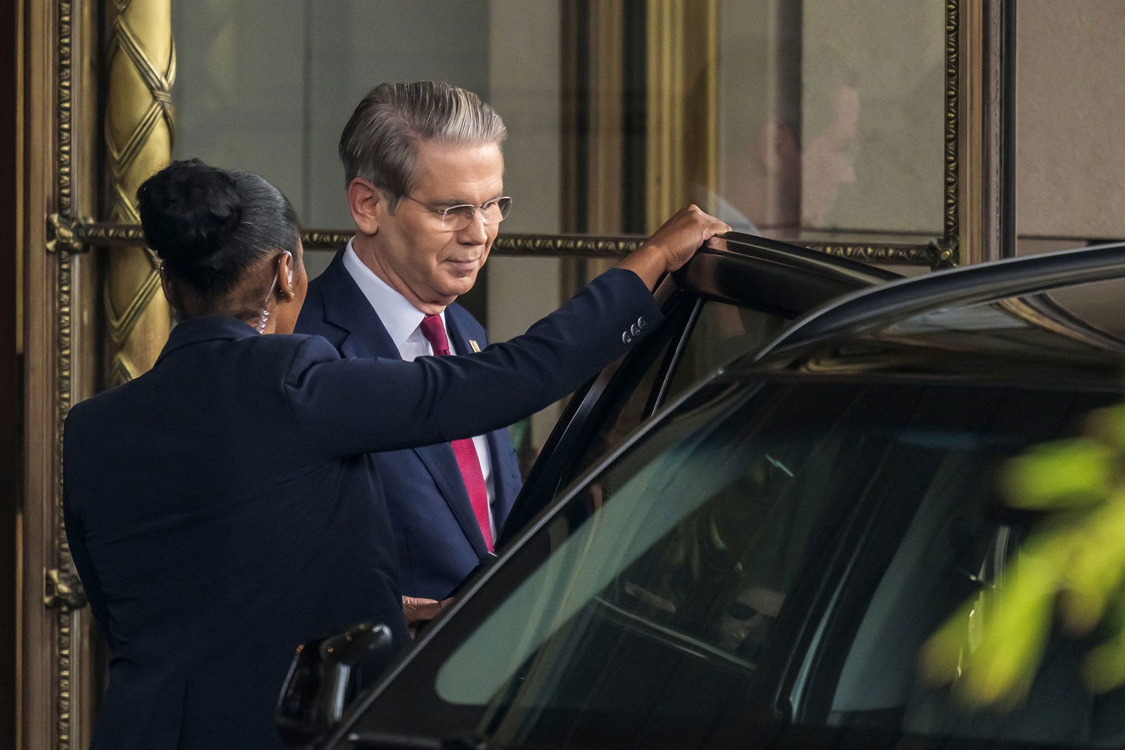 <i>Fabrcie Coffrini/AFP/Getty Images via CNN Newsource</i><br/>Secretary of Treasury Scott Bessent leaves his hotel for a meeting on tariffs with Chinese officials in Geneva