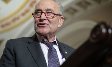 Senate Minority Leader Chuck Schumer speaks to reporters following the weekly Democrat Senate policy luncheon at the US Capitol on May 6 in Washington