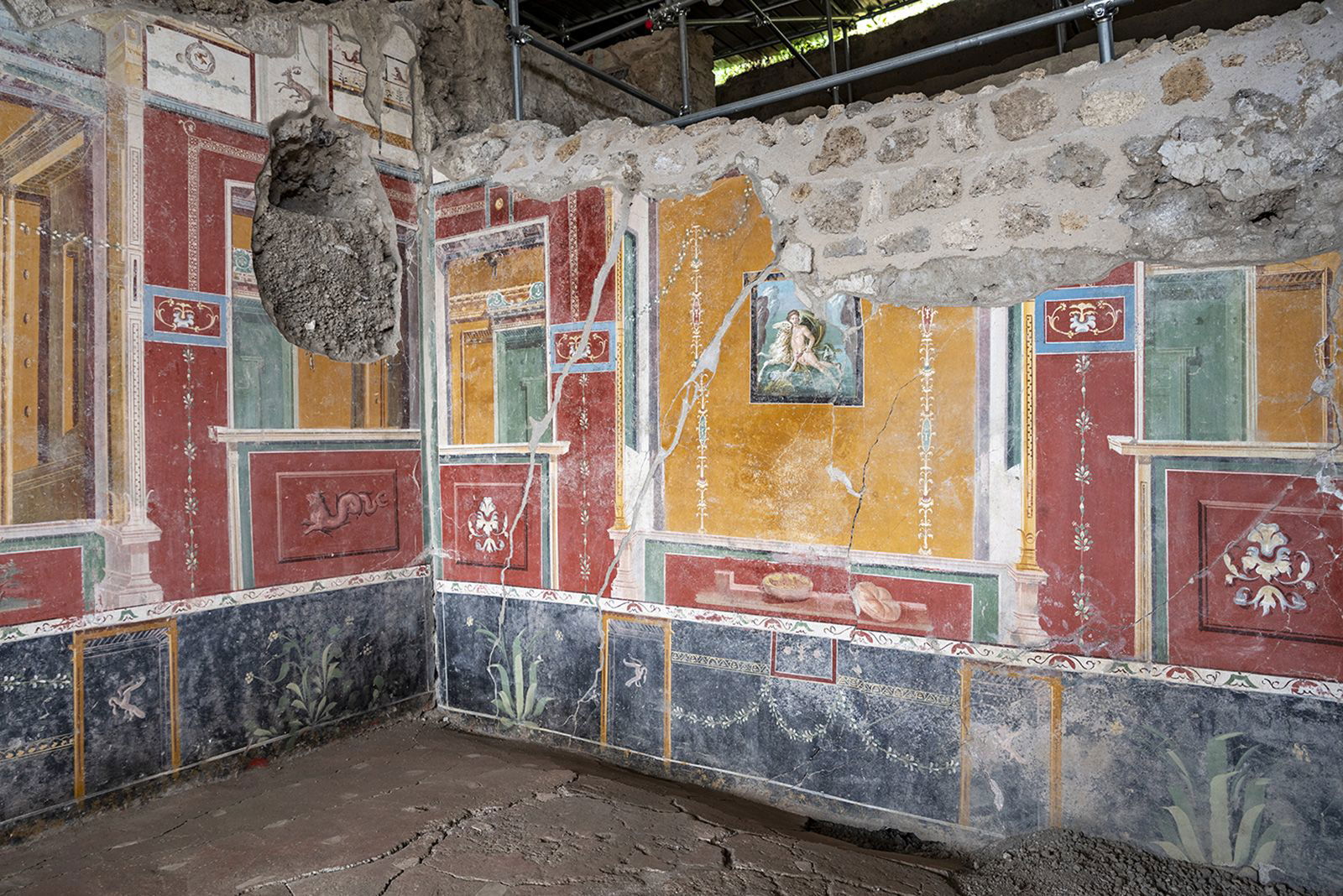 <i>Archaeological Park of Pompeii via CNN Newsource</i><br/>Colorful frescoes depicting a Greek myth were found in the banquet hall of a home in the ancient Roman city of Pompeii.