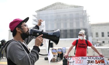 Protesters demonstrate outside the Supreme Court on May 15.