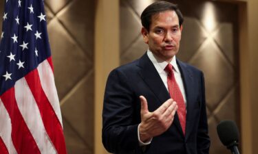 U.S. Secretary of State Marco Rubio speaks to the members of press