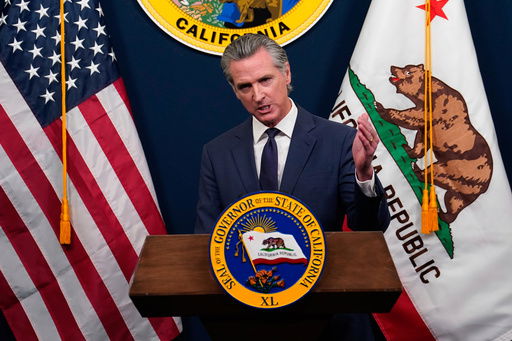 Calif. Gov. Gavin Newsom presents his revised 2025-2026 state budget during a news conference in Sacramento