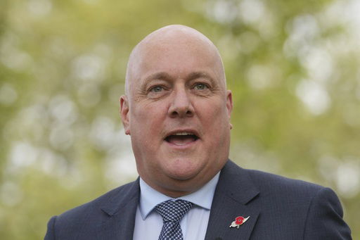 FILE -New Zealand's Prime Minister Christopher Luxon attends a wreath laying service at the New Zealand War Memorial in remembrance of the sacrifices made by New Zealand during the World Wars