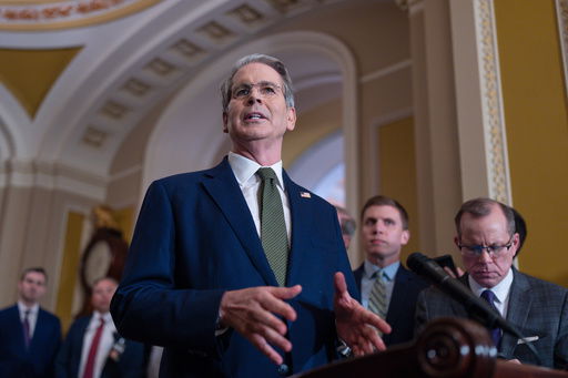Treasury Secretary Scott Bessent talks to reporters about his lunch meeting with Republican senators and the schedule for getting the Republican megabill to President Donald Trump's desk by July 4