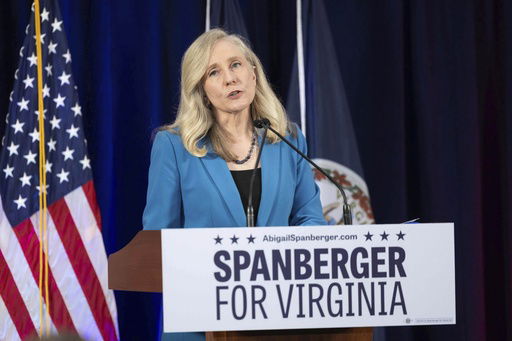 Democratic gubernatorial candidate Abigail Spanberger addresses a crowd at a rally at her alma mater