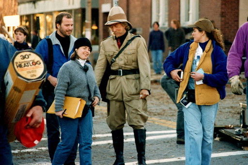 Actor Jonathan Hyde enjoys a moment with crew during filming of Jumanji on Nov. 17