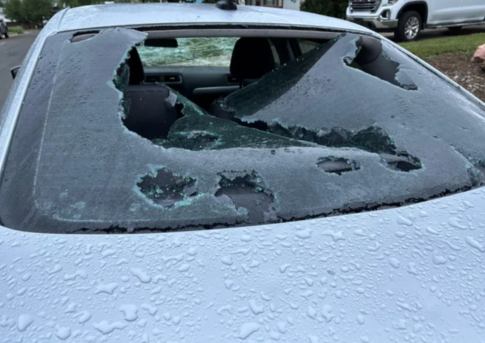 <i>KCNC via CNN Newsource</i><br/>Hail damaged several vehicles in Milliken.