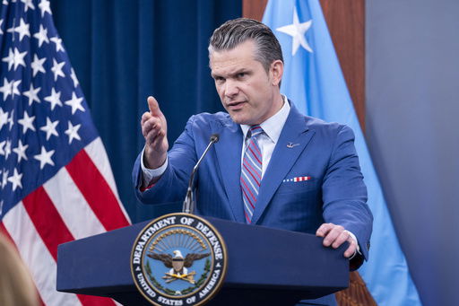 Defense Secretary Pete Hegseth speaks during a news conference at the Pentagon