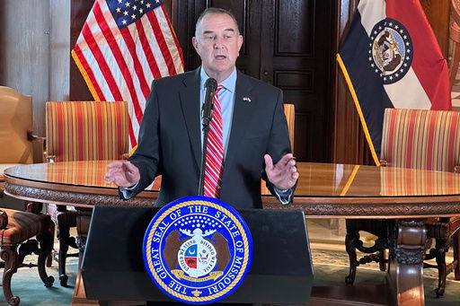 Missouri Gov. Mike Kehoe announces a special legislative session during a press conference.