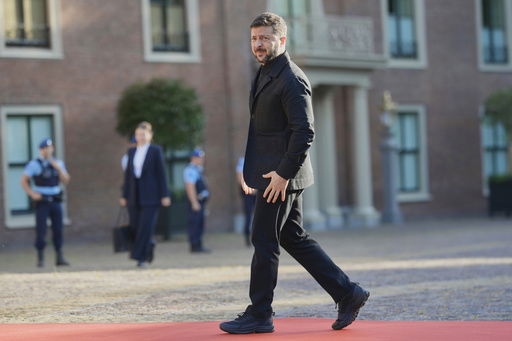 Ukraine's President Volodymyr Zelenskyy arrives ahead of a formal dinner at the Paleis Huis ten Bosch ahead of the NATO summit in The Hague