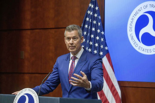 Secretary of Transportation Sean Duffy speaks during a news conference to provide a status update on Newark Liberty International Airport at the Department of Transportation in Washington