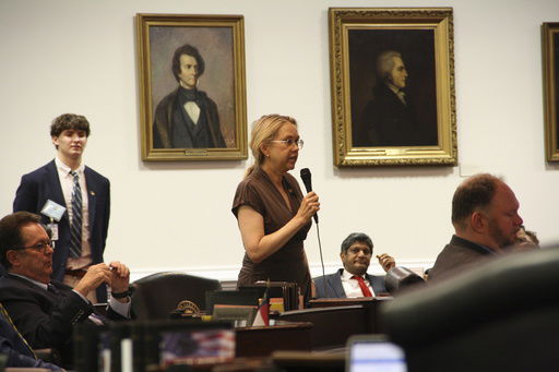 Sen. Amy Galey speaks in favor of a bill that would shield parents from certain abuse and neglect charges for raising their transgender child in accordance with their sex assigned at birth on the North Carolina Senate floor in Raleigh