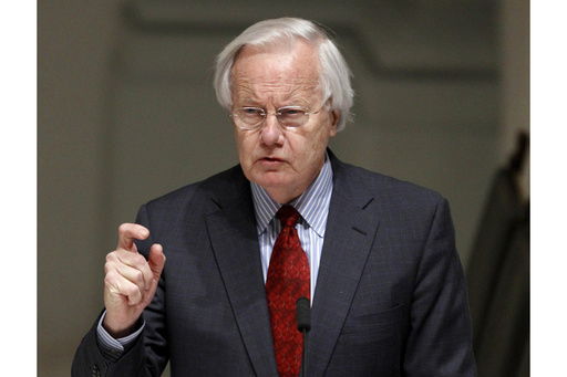 FILE - Bill Moyers speaks during the wake for R. Sargent Shriver in Washington on Jan. 21