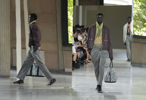 A model wears a creation as part of the men's Hermes Spring-Summer 2026 collection