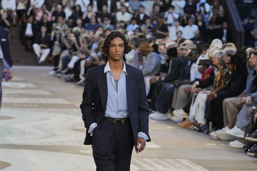 A model wears a creation as part of the men's Louis Vuitton Spring-Summer 2026 collection