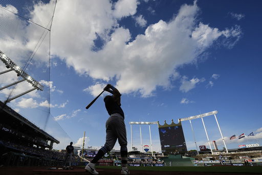 Tampa Bay Rays' Jonathan Aranda warms up on deck before the second inning of a baseball game against the Kansas City Royals