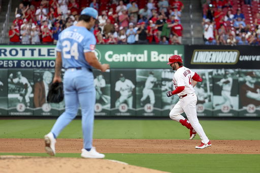 St. Louis Cardinals' Alec Burleson runs the bases after hitting a two-run home run off Kansas City Royals' Michael Lorenzen during the third inning of a baseball game Tuesday