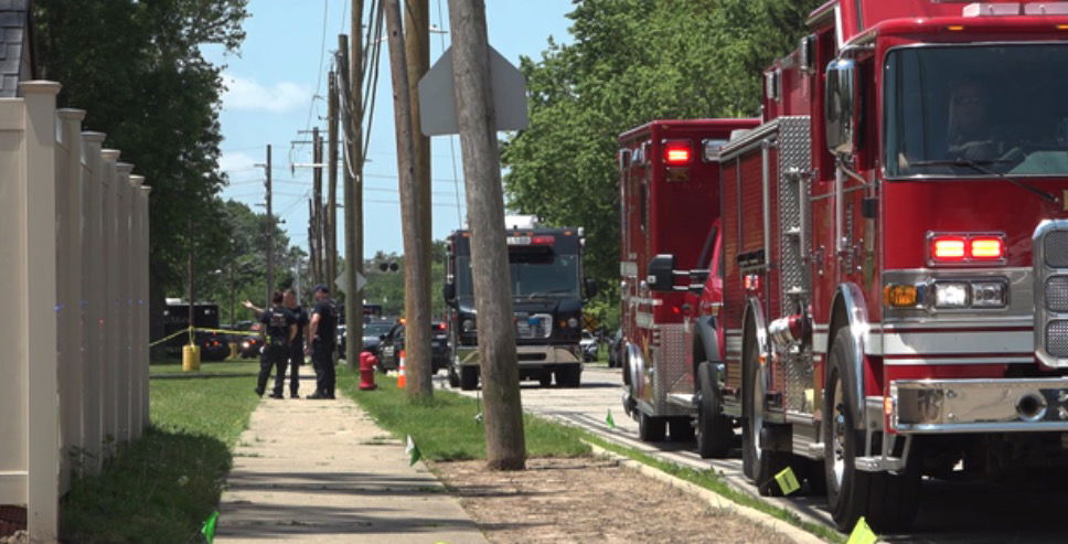<i>WWJ via CNN Newsource</i><br/>Police investigate a shooting outside CrossPointe Community Church in Wayne