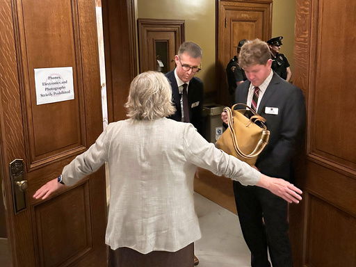 Staff search visitors entering the Wisconsin Senate gallery in the state Capitol just days after the killing of a Minnesota lawmaker and her husband on Wednesday