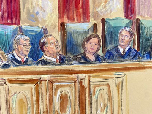 This artist sketch depicts Justice Chief Justice John Roberts