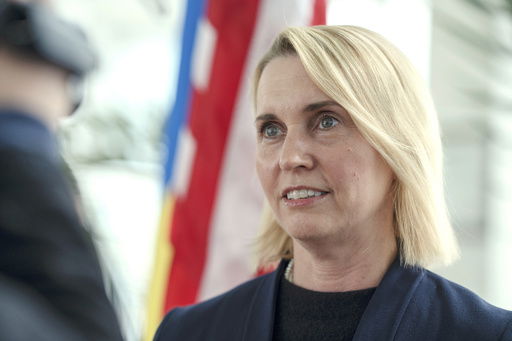 FILE - U.S. Ambassador to Ukraine Bridget Brink speaks during a news conference in Izmail