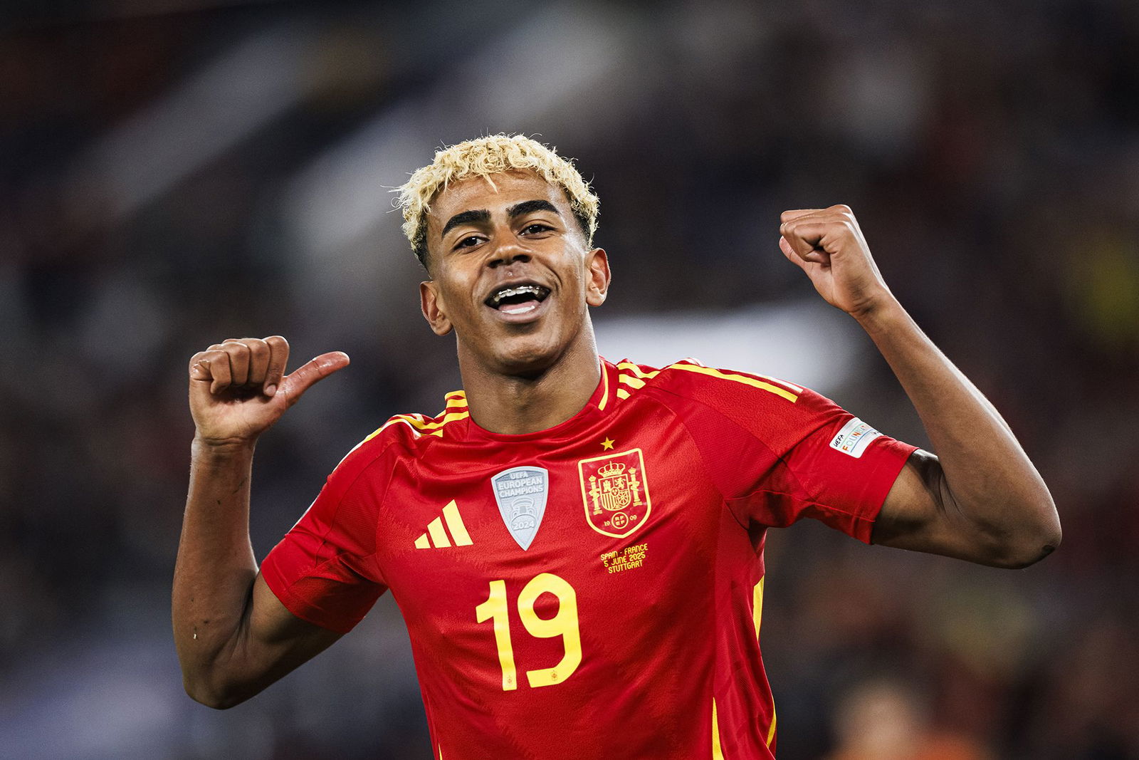 <i>Kai Pfaffenbach/Reuters via CNN Newsource</i><br/>Yamal scores his first goal of the semifinal from the penalty spot.