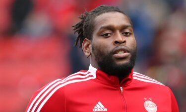 Jay Emmanuel-Thomas is seen before playing Aberdeen's game against Celtic in the Scottish Premiership at Pittodrie Stadium in October 2021.