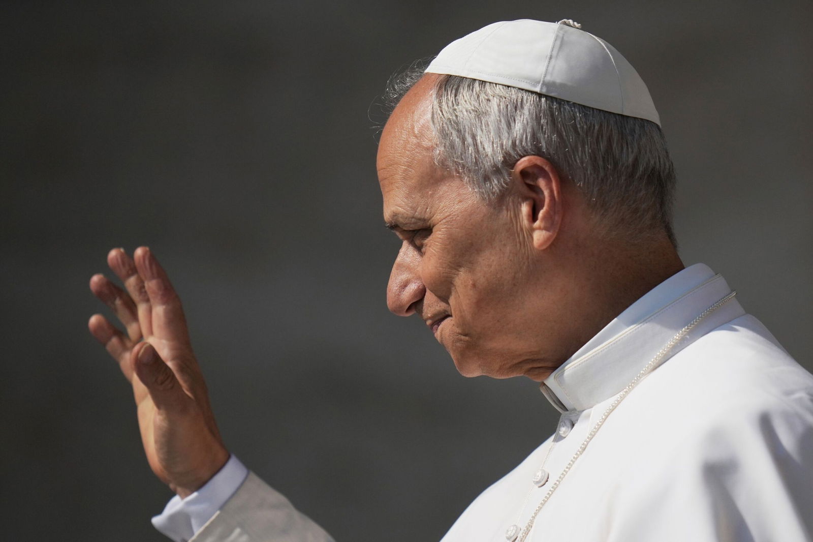 <i>Alessandra Tarantino/AP via CNN Newsource</i><br/>Pope Leo XIV arrives for his weekly general audience in St. Peter's Square at the Vatican