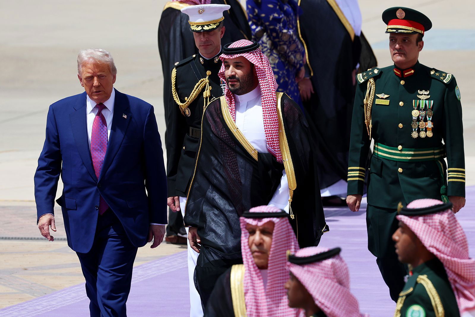 <i>Win McNamee/Getty Images via CNN Newsource</i><br/>US President Donald Trump is greeted by Saudi Crown Prince Mohammed bin Salman as he arrives at King Khalid International Airport on May 13