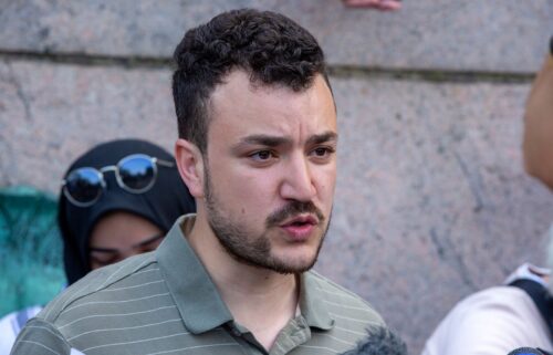 Mahmoud Khalil attends a pro-Palestinian protest encampment on the Columbia University campus in New York in  April 2024.