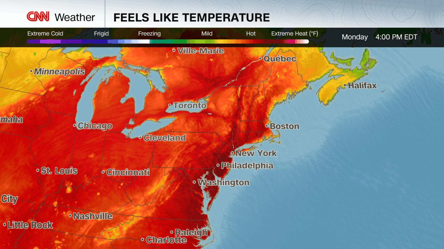 <i>CNN Weather via CNN Newsource</i><br/>Monday will likely be the hottest day of the year so far for many locations in the eastern half of the US. Tuesday could get even hotter for some.