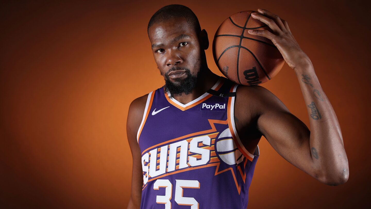 <i>Christian Petersen/Getty Images via CNN Newsource</i><br/>Kevin Durant poses for a portrait during Phoenix Suns' media day on September 30