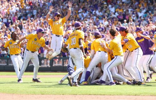 The LSU Tigers celebrate after winning the program's second national championship in three years.