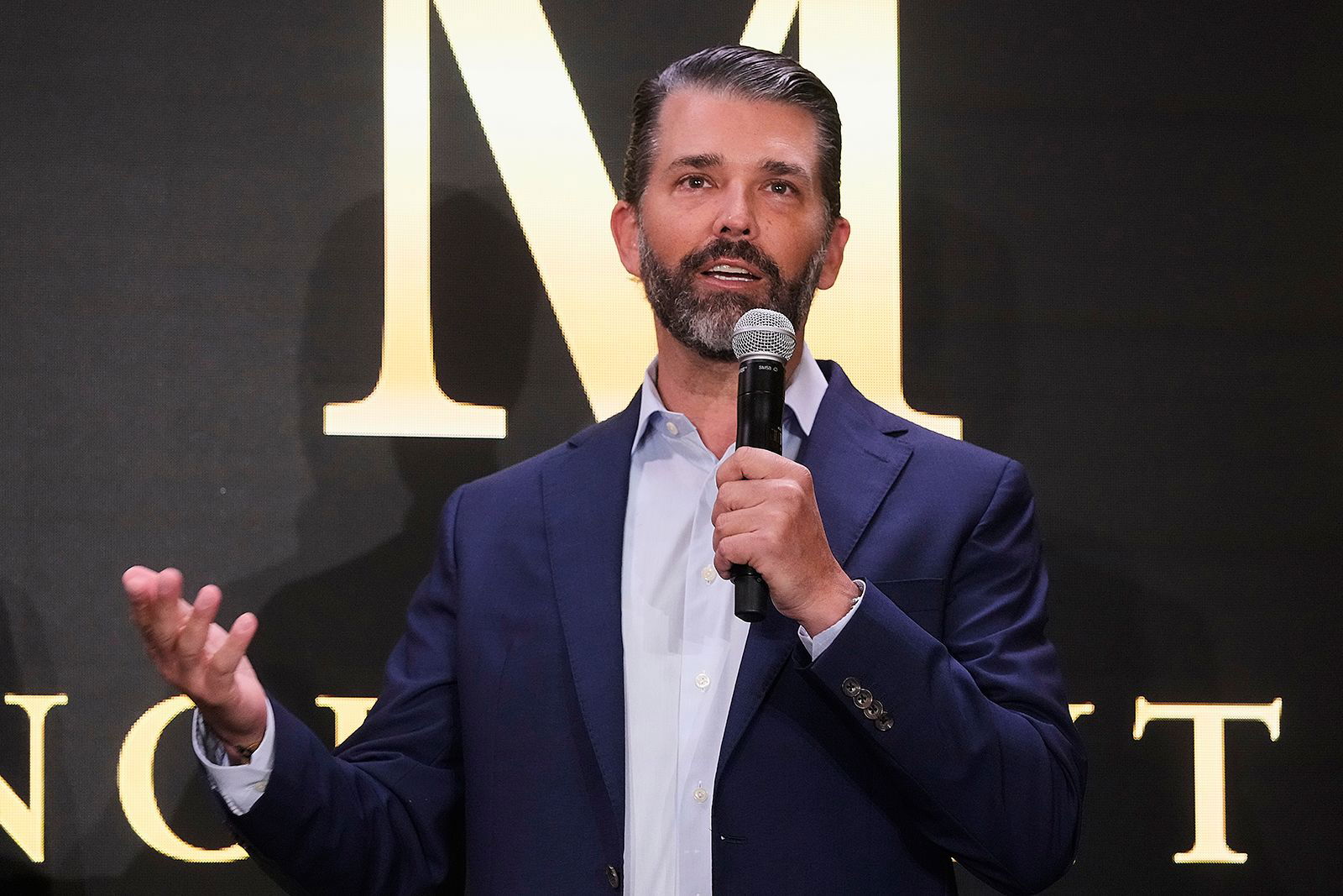 <i>Richard Drew/AP via CNN Newsource</i><br/>Donald Trump Jr. participates in the announcement of Trump Mobile