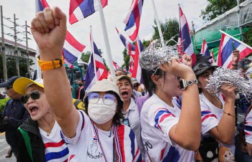Anti-government protesters gather in front of Government house demanding Thailand's Prime Minister Paetongtarn Shinawatra resign in Bangkok