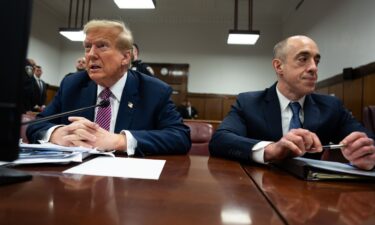 Donald Trump and attorney Emil Bove sit in the courtroom during his criminal trial at Manhattan Criminal Court in April 2024 in New York City.
