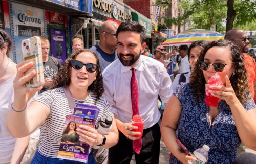 Zohran Mamdani greets supporters during a campaign event in New York