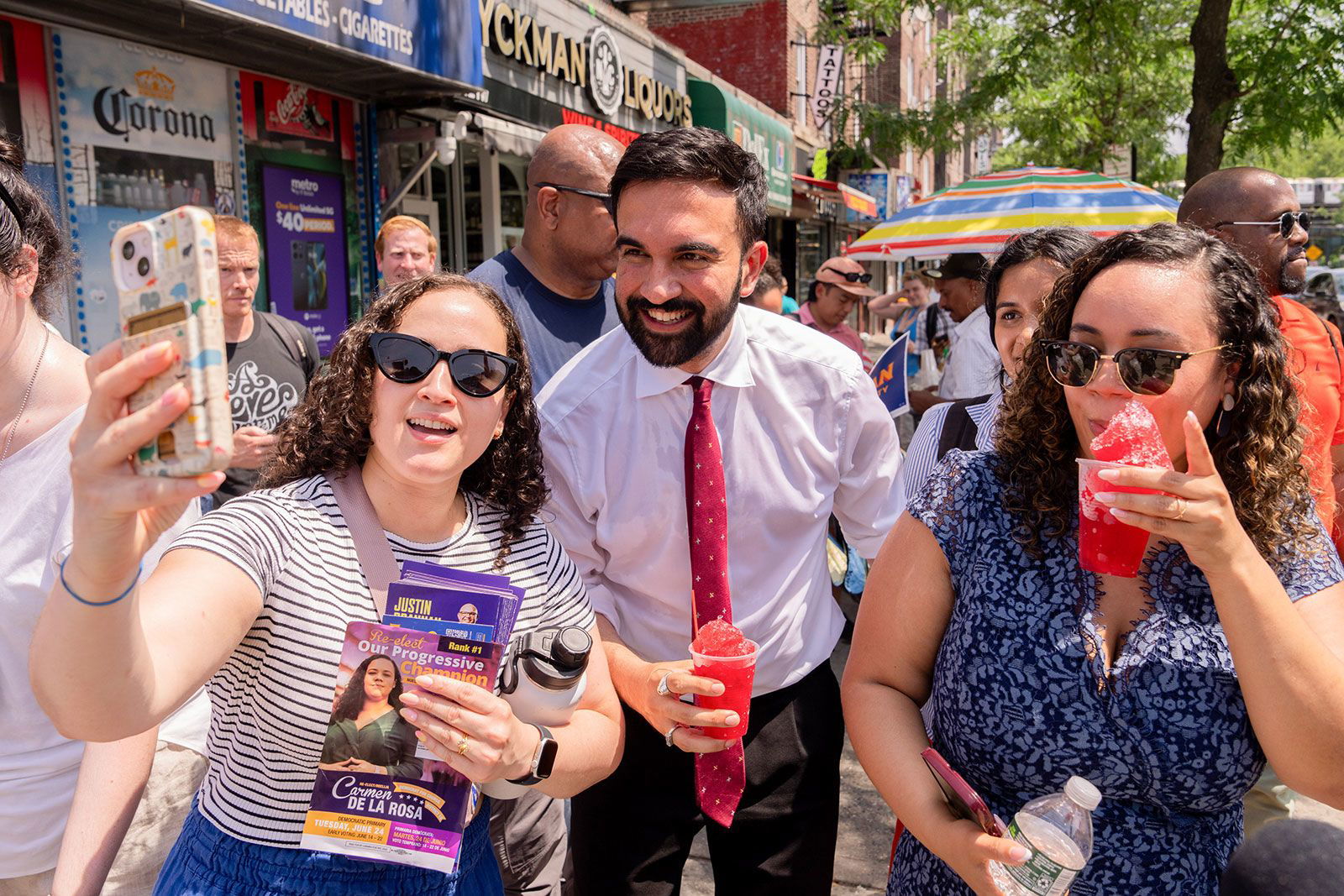 <i>Adam Gray/Bloomberg/Getty Images via CNN Newsource</i><br/>Zohran Mamdani greets supporters during a campaign event in New York