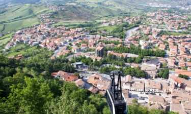 The tiny state of San Marino sits on a hill above Italy's Emilio-Romagna region.
