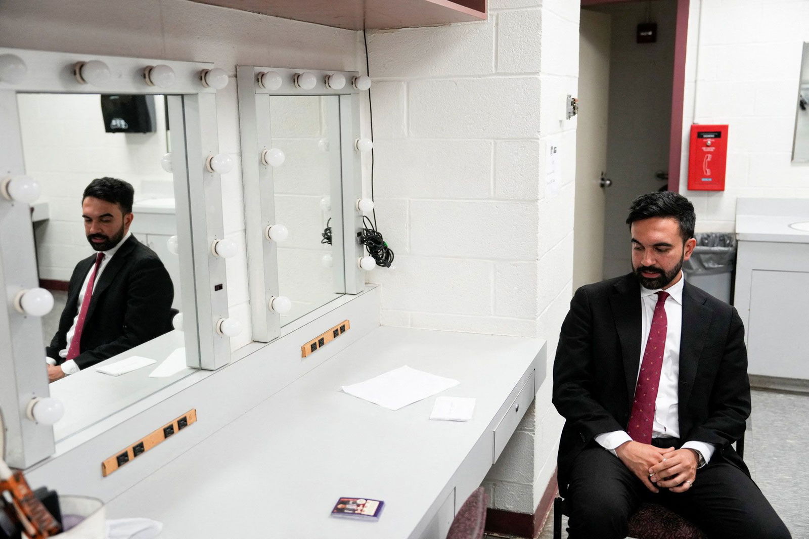 <i>Vincent Alban/Pool/Reuters via CNN Newsource</i><br/>Zohran Mamdani preps before the New York City Democratic Mayoral Primary Debate at the John Jay College of Criminal Justice in the Gerald W. Lynch Theater in New York City on June 12.