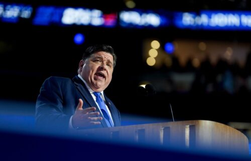 Illinois Gov. JB Pritzker speaks during the Democratic National Convention at the United Center in Chicago in August 2024.