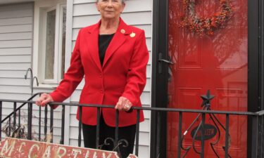 Former US Rep. Carolyn McCarthy poses for a photo outside her Mineola